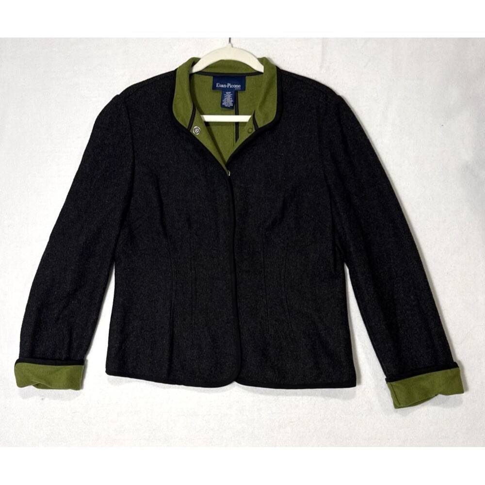 VINTAGE Evan Picone 12P Women's Wool Blend Waist Coat Jacket Gray Green Y2K 90s